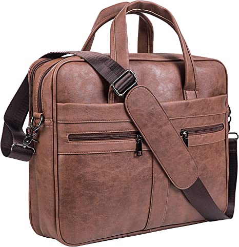 Photo 1 of seyfocnia Men's Leather Messenger Bag, 17.3 Inches Laptop Briefcase Business Satchel Computer Handbag Shoulder Bag for Men (Brown)