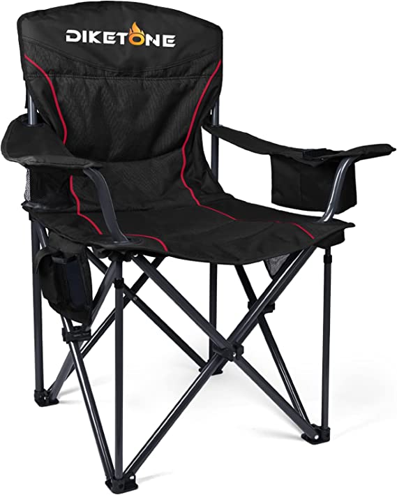 Photo 1 of Diketone Camping Chairs for Adults Folding Camp Chairs with Cooler Bag Padded Camping Chairs for Heavy People Outdoor Oversized Camp Chairs Heavy Duty Supports 606 lbs Black