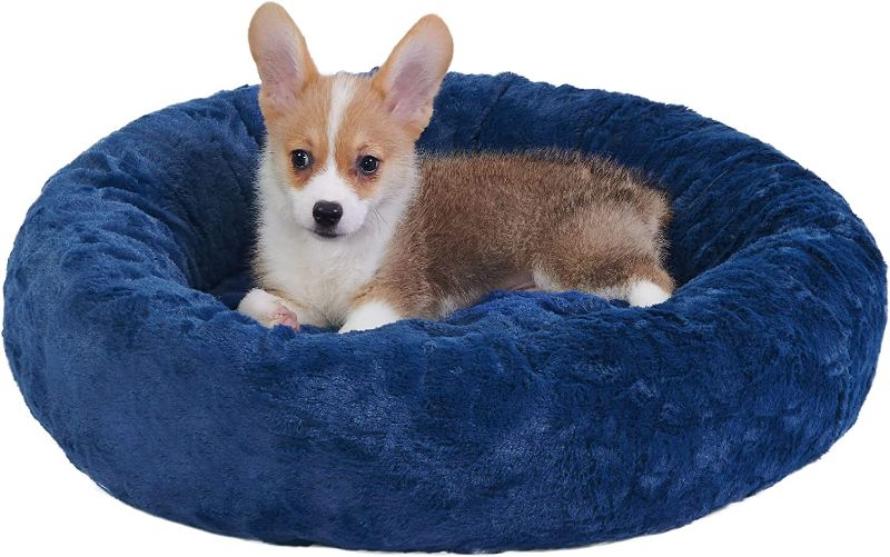 Photo 1 of Best Friends by Sheri The Original Calming Donut Cat and Dog Bed in Lux Fur Navy, Small 30x30
