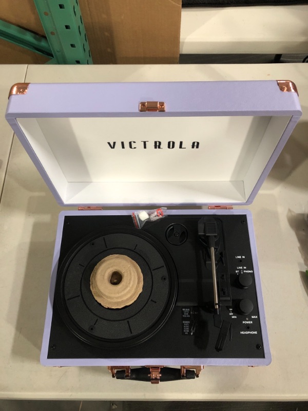 Photo 1 of Victrola Vintage 3-Speed Bluetooth Portable Suitcase Record Player with Built-in Speakers | Upgraded Turntable Audio Sound | Lavender (VSC-550BT-LVG) Lavender/Silver Record Player