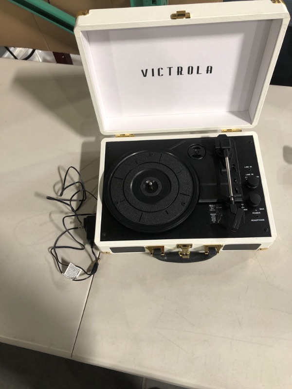 Photo 2 of Victrola Vintage 3-Speed Bluetooth Portable Suitcase Record Player with Built-in Speakers | Upgraded Turntable Audio Sound| White (VSC-550BT-WH) White Record Player