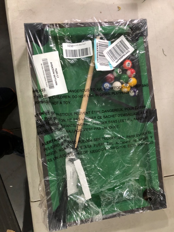 Photo 1 of Hey! Play! Mini Tabletop Pool Set- Billiards Game Includes Game Balls, Sticks, Chalk, Brush and Triangle-Portable and Fun for The Whole Family, Green, (476551SCA) Mini Pool