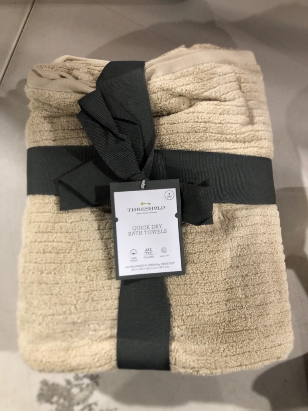 Photo 2 of 2pk Quick Dry Ribbed Bath Towel Set Tan - Threshold