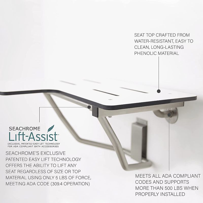 Photo 4 of Shower Bath Transfer Seat, Folding, Wall-Mounted, White Phenolic Seat 32 x 22.5