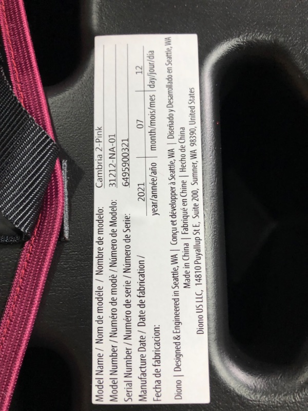 Photo 3 of Diono Cambria 2 XL, Dual Latch Connectors, 2-in-1 Belt Positioning Booster Seat, High-Back to Backless Booster with Space and Room to Grow, 8 Years 1 Booster Seat, Pink 2020 Pink
