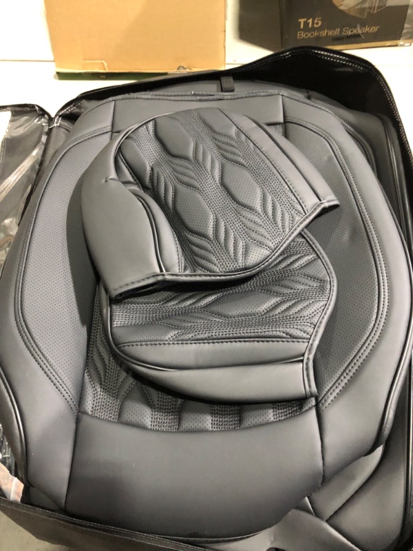 Photo 1 of Coverado Front Seat Covers, Premium Nappa Leather Sideless Auto Seat Cushions with Embossed Pattern,  Black FrontPair