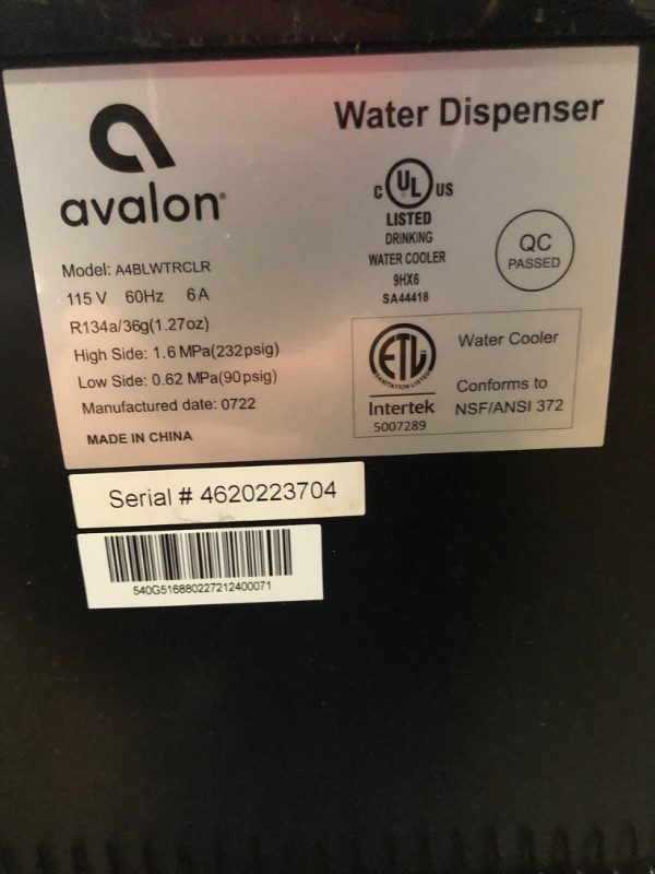 Photo 1 of Avalon A3BLK Self Cleaning Bottom Loading Water Cooler Dispenser, 3 Temperature-UL/Energy Star Approved-Black Stainless Steel