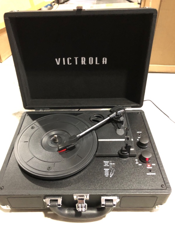 Photo 3 of Victrola Vintage 3-Speed Bluetooth Portable Suitcase Record Player with Built-in Speakers | Black, Model Number: VSC-550BT-BK, 1SFA