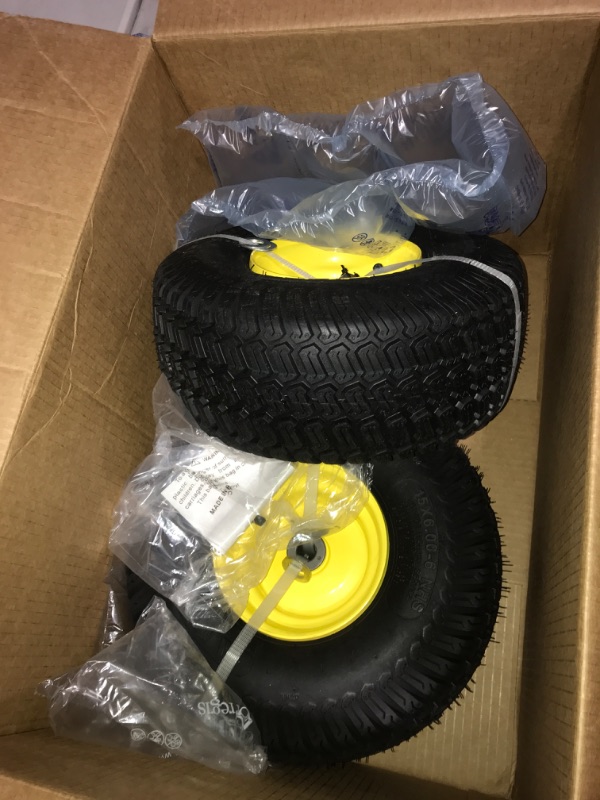 Photo 1 of 15x6.00-6" Front Tire Assembly Replacement for 100 and 300 Series John Deere Riding Mowers - 2 pack