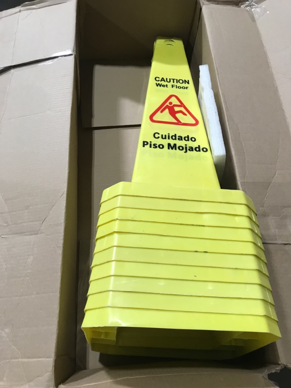 Photo 2 of 10 Pieces Floor Safety Cone Yellow Caution Wet Floor Sign 4 Sided Floor Wet Sign Public Caution Wet Floor Cone Yellow Avoid Fall Slip Accident for Indoors and Outdoors