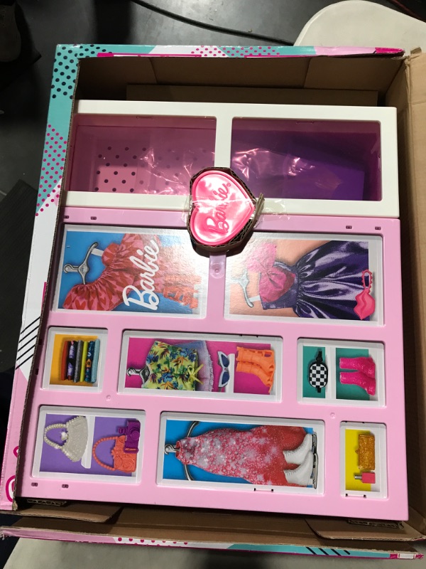 Photo 1 of Barbie Closet Playset with 35+ Accessories, 5 Complete Looks, Pop-Up 2nd Level, Full Length Mirror, Laundry Chute, Dream Closet