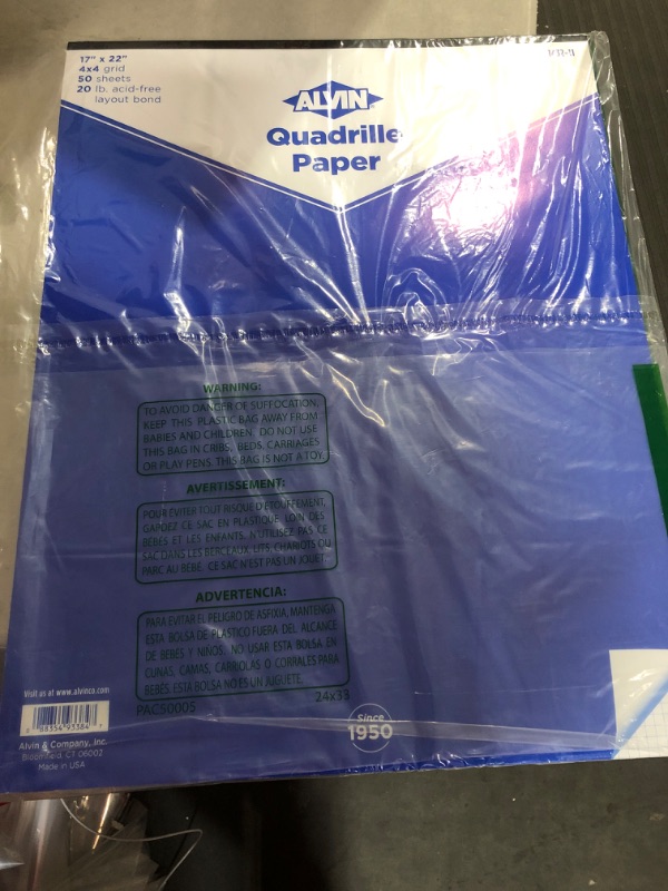 Photo 2 of ALVIN Quadrille Paper Pad With 50 Sheets of 17" x 22" Model 1432-11 Drafting and Graph Paper Suitable for Pencil and Ink Printer Compatible 4" x 4" Grid - 50 Sheet Pad 17 x 22 Inch