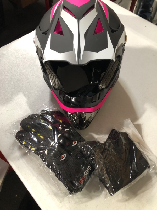 Photo 3 of ILM Youth Kids ATV Motocross Helmet Goggles Sports Gloves DOT Approved B07 (Youth-XL, Pink Black)