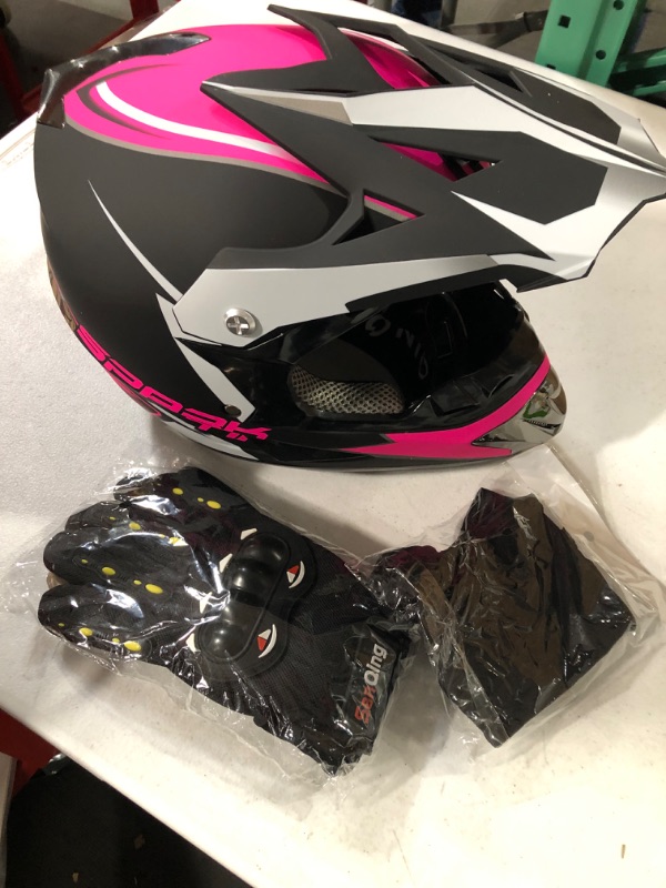 Photo 2 of ILM Youth Kids ATV Motocross Helmet Goggles Sports Gloves DOT Approved B07 (Youth-XL, Pink Black)