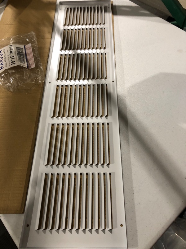 Photo 2 of 30"W x 6"H [Duct Opening Measurements] Steel Return Air Grille (HD Series) Vent Cover Grill for Sidewall and Ceiling, White | Outer Dimensions: 31.75"W X 7.75"H for 30x6 Duct Opening Duct Opening Size: 30"x6"