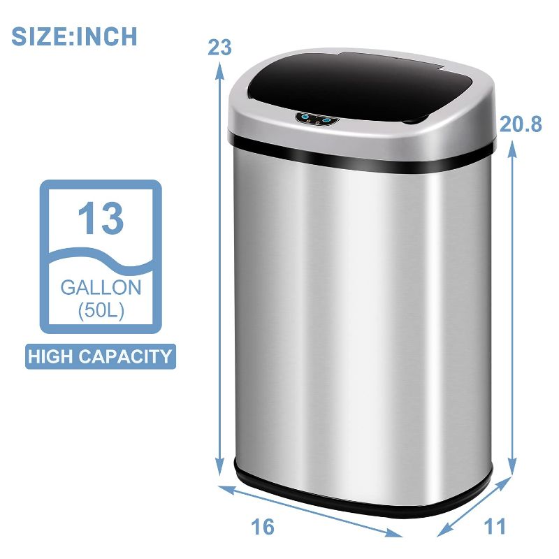 Photo 4 of 13 Gallon 50 Liter Kitchen Trash Can with Touch-Free Stainless-Steel