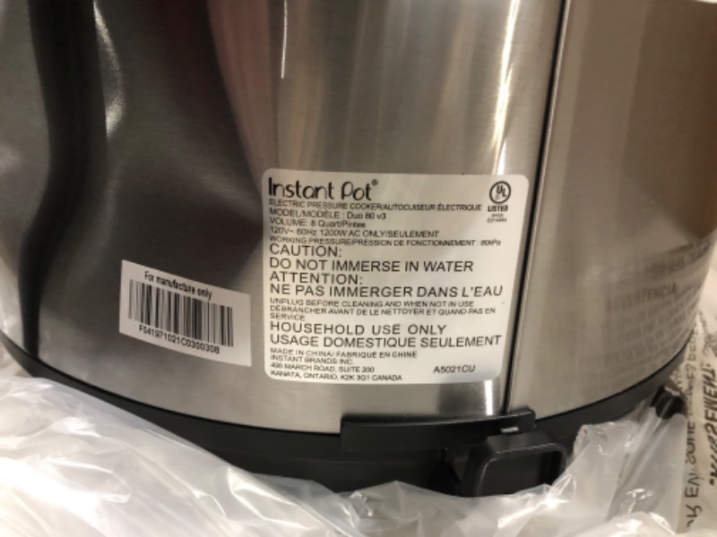 Photo 2 of 8 qt. Stainless Steel Duo Electric Pressure Cooker