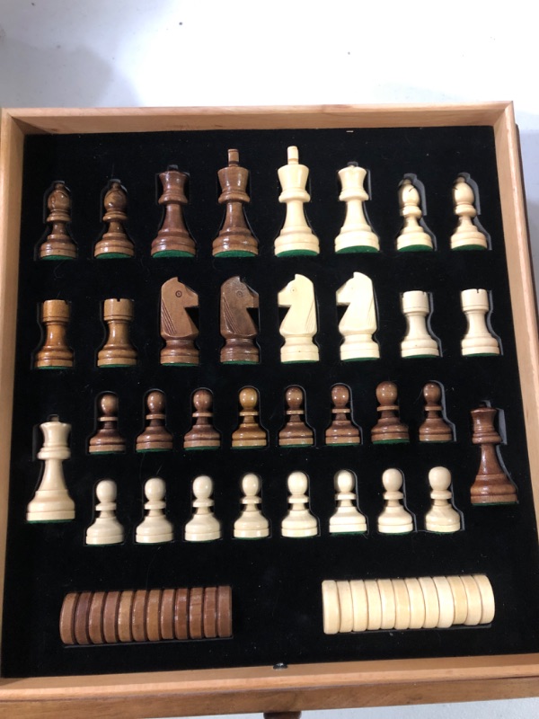 Photo 4 of AMEROUS 15" x 15" Wooden Chess & Checkers Set with Built-in Storage Drawers