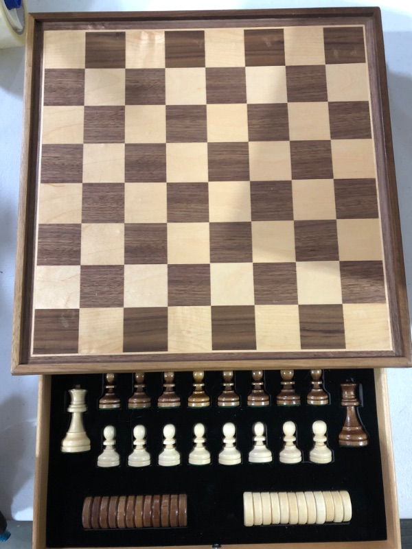 Photo 3 of AMEROUS 15" x 15" Wooden Chess & Checkers Set with Built-in Storage Drawers