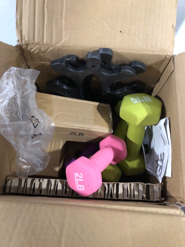 Photo 2 of Amazon Basics Neoprene Workout Dumbbell Multicolor 20-Pounds total - 3 Pairs (2-Lb, 3-Lb, 5-Lb) & Weight Rack Weight Set