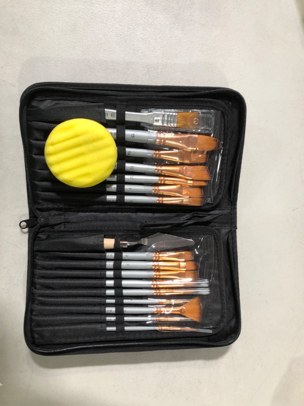 Photo 2 of Premium Artist Paint Brush Set of 16 - w/ Bonus Palette Knife, Sponge & Organizing Case - Painting Brushes for Kids, Adults or Professionals 