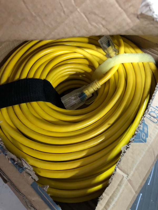 Photo 2 of 200 ft Outdoor Extension Cord Waterproof 12/3 Gauge Heavy Duty with Lighted end, Flexible Cold-Resistant 3 Prong Electric Cord Outside, 15Amp 1875W 12AWG SJTW, Yellow, ETL HUANCHAIN Yellow 200 foot