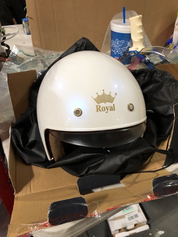 Photo 2 of Royal M139 Open Face Motorcycle Helmet - Retro Motorcycle Helmets, Vintage & Classic Style, 3/4 Vespa Helmet, Multi-Sport Impact Protection with Unique Design for Adult Women and Men Gloss White Small