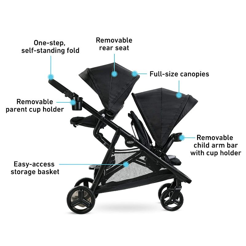 Photo 2 of Graco Ready2Grow LX 2.0 Double Stroller Features Bench Seat and Standing Platform Options, Gotham "w/ Added Body Support Cushion" Gotham