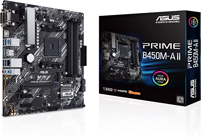 Photo 1 of ASUS Prime B450M-A II AMD AM4 (Ryzen 5000, 3rd/2nd/1st Gen Ryzen Micro ATX Motherboard