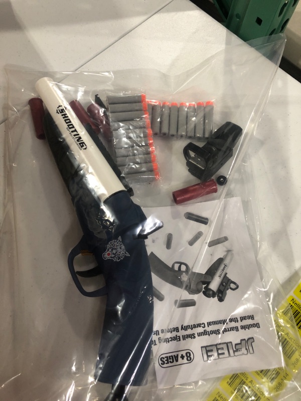 Photo 1 of JFIEEI Double Barrel Shotgun Shell Ejecting Toy Nerf Gun Soft Bullet Toy Gun, Sawed-Off Shotgun Foam Darts Blaster with Cartridge Cases and Scope for Teens Youth, Blue
