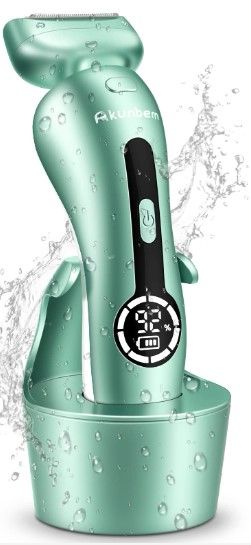 Photo 1 of Electric Razor for Women for Legs Bikini Trimmer Electric Shaver for Women Underarm Public Hairs Rechargeable Womens Shaver Wet Dry Use Painless Cordless with Detachable Head Green