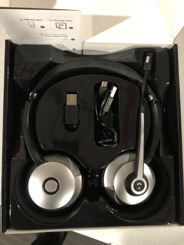 Photo 2 of Earbay Wireless Headset, Bluetooth Headsets with Microphone Noise Cancelling, On Ear Headphones with Mic Mute, Handsfree PC Headsets for Zoom/Ms Teams/Skype/Dual Connect/Laptop/iPhone/Tablet