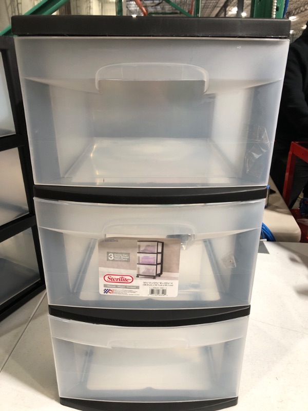 Photo 2 of Sterilite 3-Drawer Storage Cart with Clear Drawers and Black Frame | 28309002