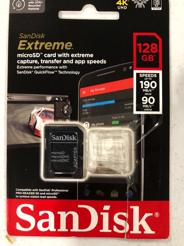 Photo 2 of SanDisk 128GB Extreme microSDXC UHS-I Memory Card with Adapter - C10, U3, V30, 4K, 5K, A2, Micro SD Card - SDSQXAA-128G-GN6MA & MobileMate USB 3.0 microSD Card Reader- SDDR-B531-GN6NN