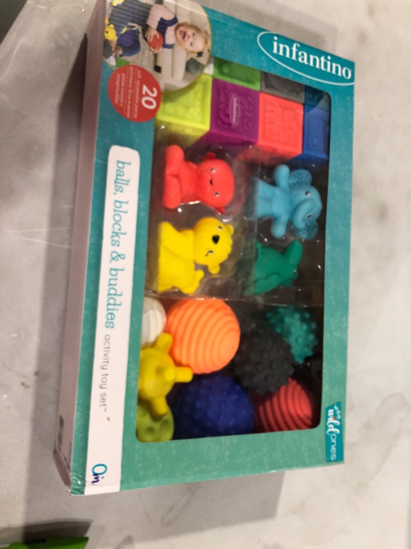 Photo 2 of Infantino Sensory Balls, Blocks & Buddies - Textured, Soft & Colorful Toys Includes 8 Balls, 8 Numbered Blocks, 4 Animal Buddies, Ages 0 Months +, 20-Piece Set