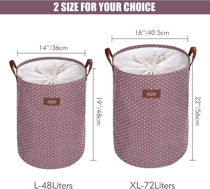 Photo 2 of DOKEHOM 22-Inches Freestanding Laundry Basket with Lid, Collapsible Extra Large Drawstring Clothes Hamper Storage with Handle (Purple, XL)