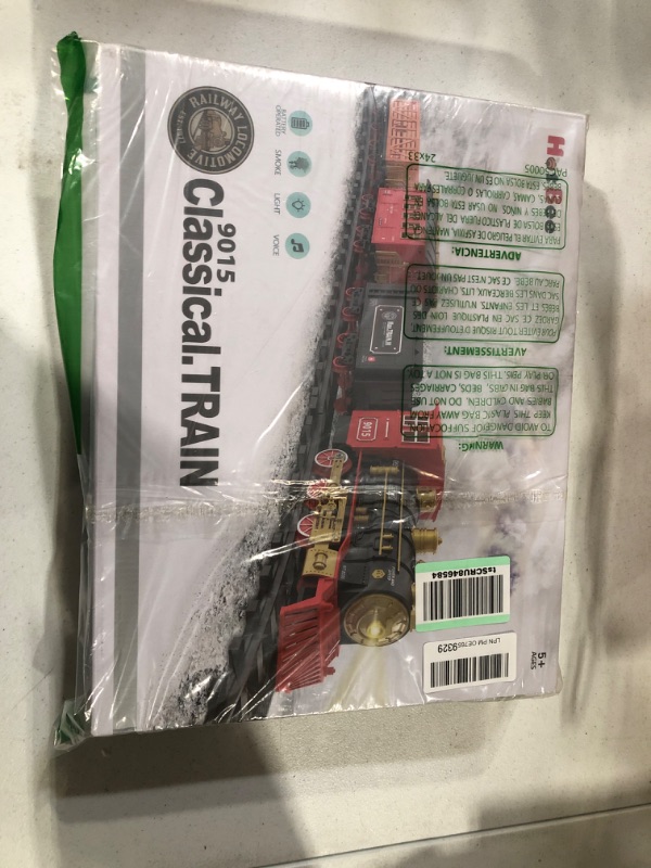 Photo 2 of Hot Bee Train Set - Electric Train Toy for Boys Girls w/ Smokes, Lights & Sound, Railway Kits w/ Steam Locomotive Engine, Cargo Cars & Tracks, Christmas Gifts for 3 4 5 6 7 8+ year old Kids Red