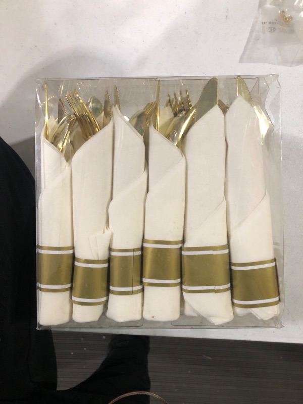 Photo 1 of 30 Pack Pre Rolled Gold Plastic Cutlery Set, 