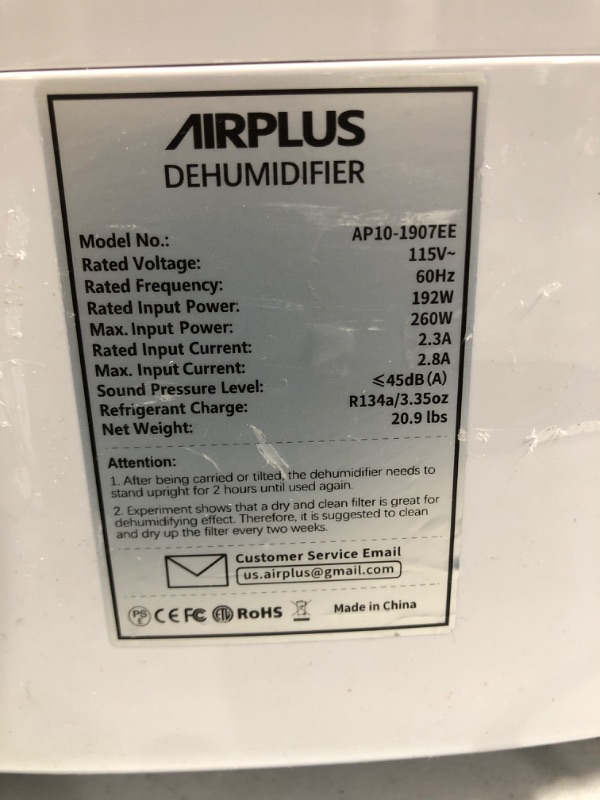 Photo 7 of AIRPLUS 1,500 Sq. Ft 30 Pints Dehumidifier for Home and Basements with Drain Hose(AP1907) 30 Pints A-Rounded