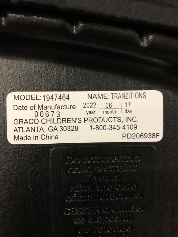 Photo 4 of *CHECK NOTES* Graco Tranzitions 3 in 1 Harness Booster Seat, Proof Tranzitions Black