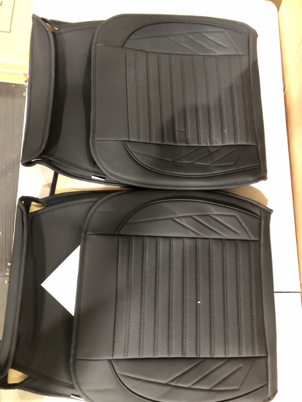 Photo 1 of AOOG Leather Car Seat Covers, Leatherette Automotive Seat Covers for Cars SUV Pick-up Truck, Non-Slip Vehicle Car Seat Covers Universal Fit, Front Pair, Black 