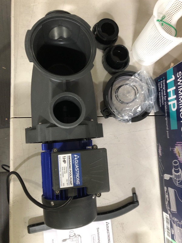 Photo 2 of Aquastrong 1 HP In/Above Ground Single Speed Pool Pump, 115V, 6100GPH, High Flow, Powerful Self Primming Pool Pump with Filter Basket