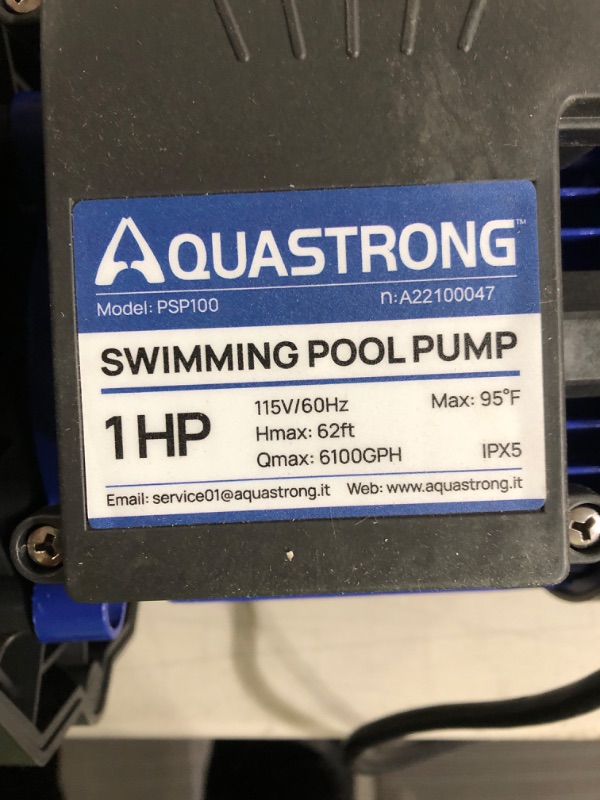 Photo 3 of Aquastrong 1 HP In/Above Ground Single Speed Pool Pump, 115V, 6100GPH, High Flow, Powerful Self Primming Pool Pump with Filter Basket