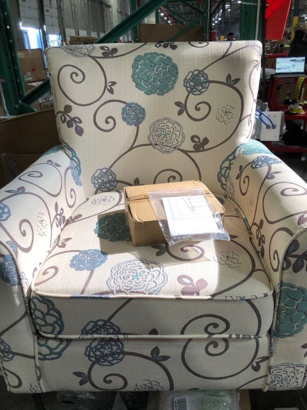 Photo 2 of Noble House Harrison Fabric Tufted Club Chair, White / Blue Floral