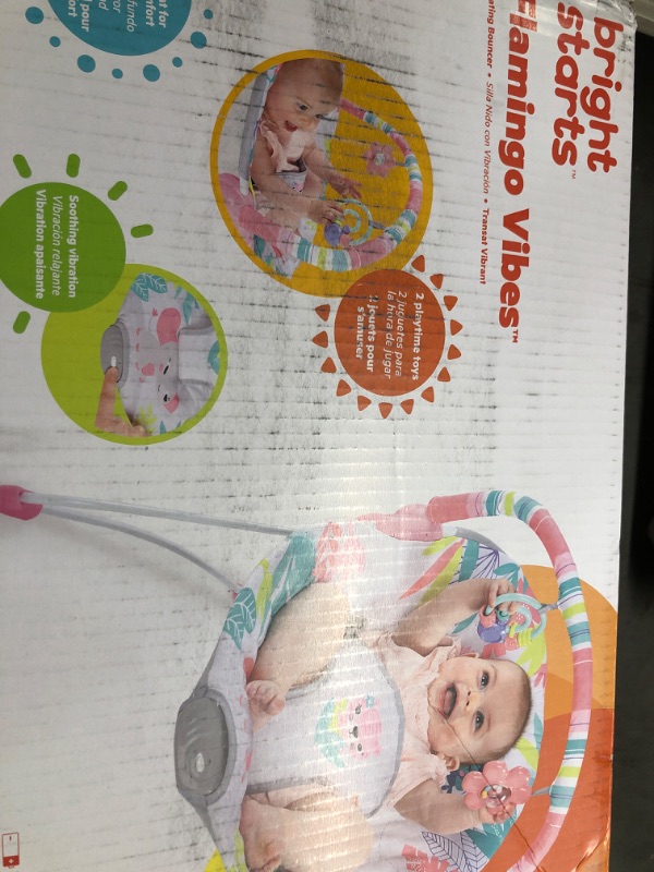 Photo 2 of Bright Starts Flamingo Vibes 3-Point Harness Harness Vibrating Baby Bouncer