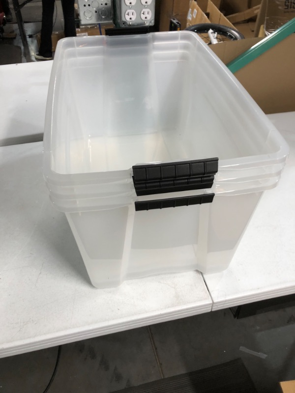 Photo 4 of *USED/TUBS ONLY* IRIS USA 72 Qt. Plastic Storage Bin Tote Organizing Container, clear with Black Buckle g) 72 Qt.