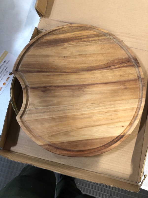 Photo 2 of *ROUND BOARD* Acacia Wood Cutting Board with Juice Groove and Hand Grip Large Thick