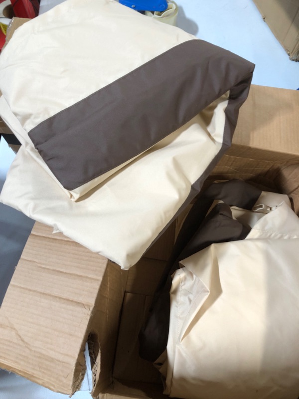 Photo 1 of *USED*WJ-X3 Outdoor Waterproof Patio Chaise Lounge Covers, UV Resistant Fabric, Outdoor Lounge Chair Covers, 32W x 80D x 42H, Beige & Coffee, 2 Pack 