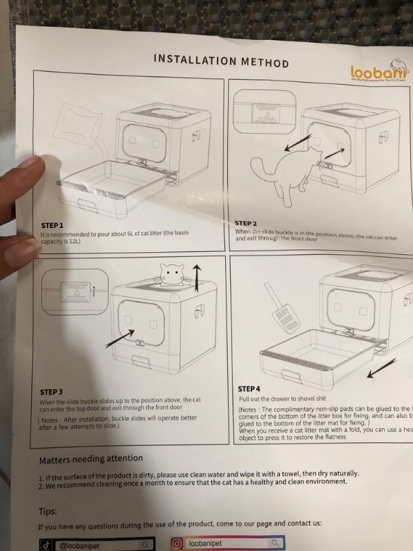 Photo 4 of *USED/SEE NOTES* Foldable Cat Litter Box with Lid, with Scoop and Mat for Easy Clean, Large Top Entry Cat Toilet with Drawer Grey