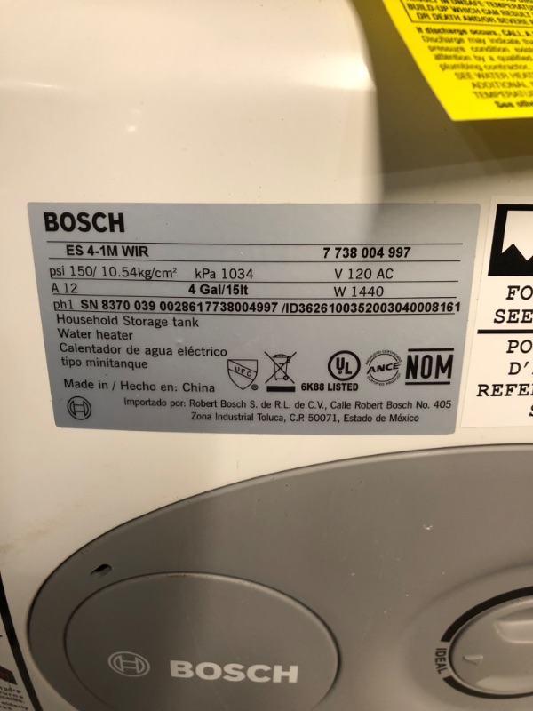 Photo 3 of *USED* Bosch Electric Mini-Tank Water Heater Tronic 3000 T 4-Gallon (ES4) - Eliminate Time for Hot Water - Shelf, Wall or Floor Mounted 4 Gallon